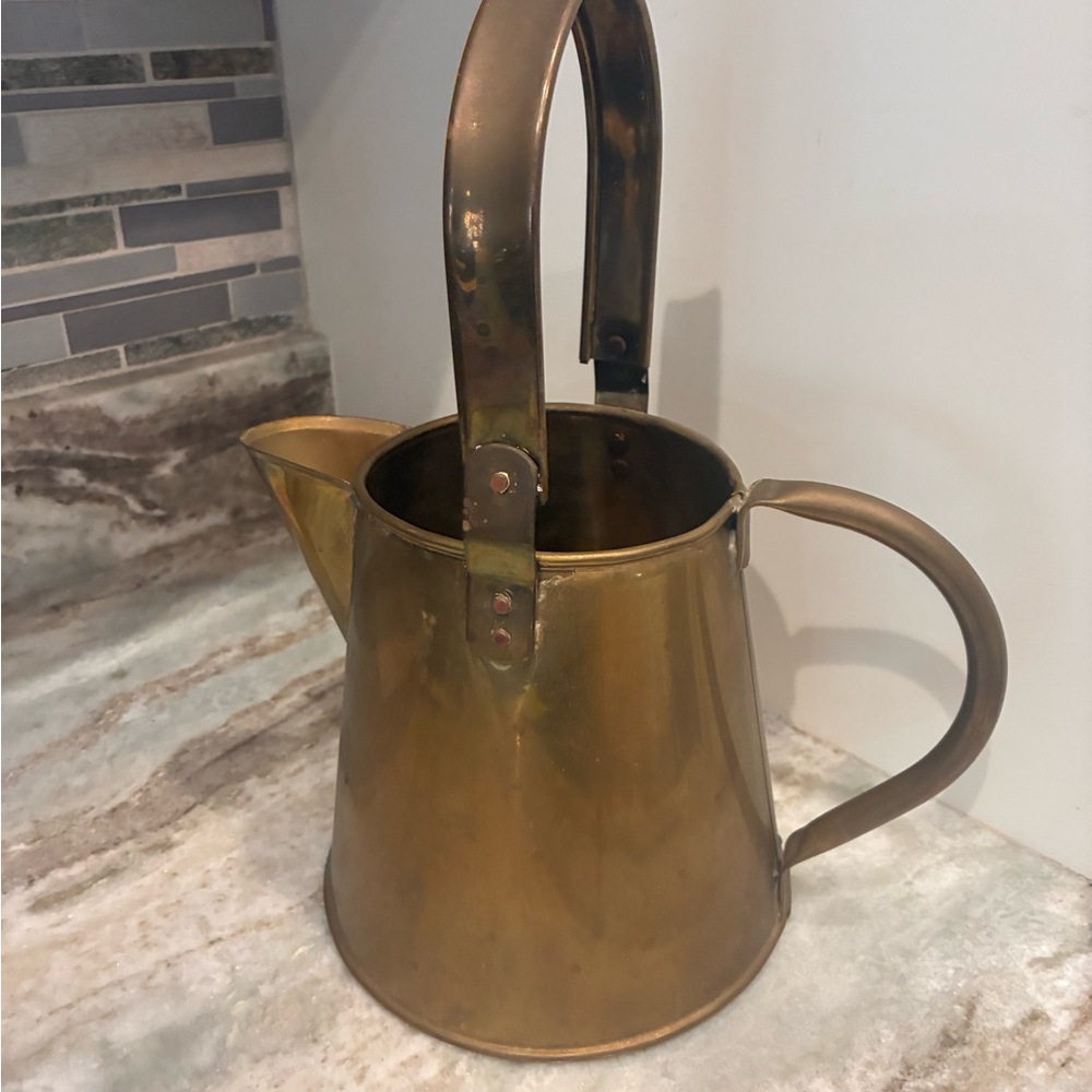 Brass Vintage Pitcher with Handle, Approx. 7 Inch Height, Decorative Collectible